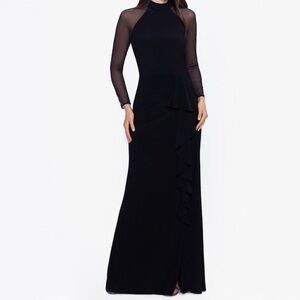 New Betsy & Adam Valerie Long Mock Neck Mesh Long Sleeve Dress Size 10P (Black)